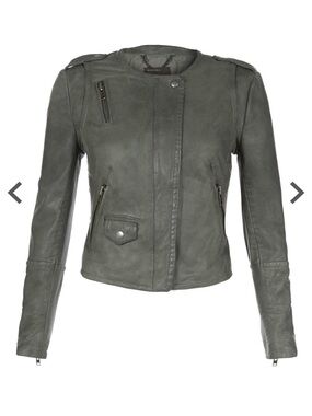 Muubaa Sage Green Sheep Leather Biker Jacket Sz 2